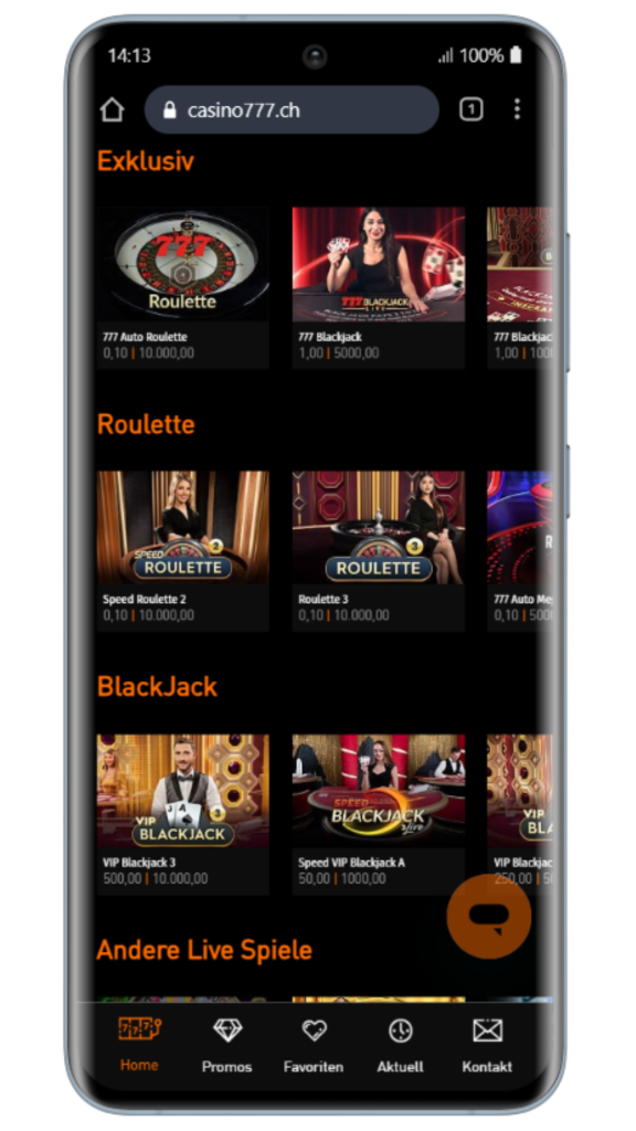 Live-Casino und Live-Übertragungen bei Casino777